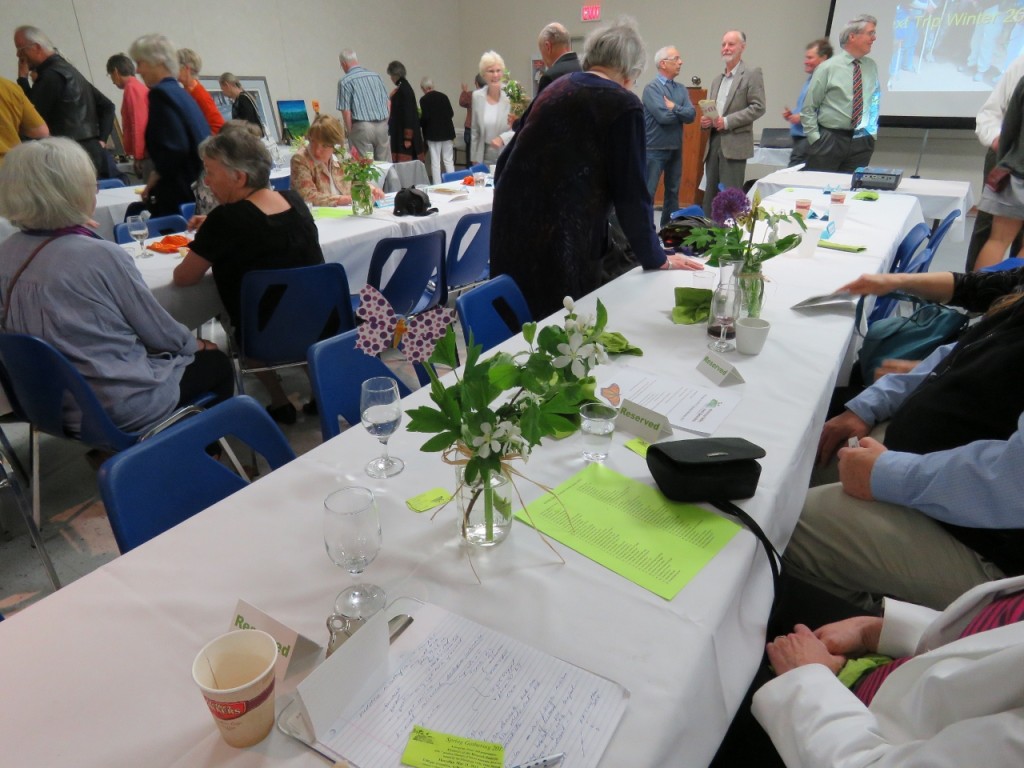 The Almonte Civitan hall was a flourish of butterflies, spring wildflowers and brilliant ‘butterfly & spring’ colors of green, orange and yellow sprouting from sparkling glasses for MVFN’s 2015 Spring Gathering and Mysteries of the Monarch presentation. Photos Pauline Donaldson