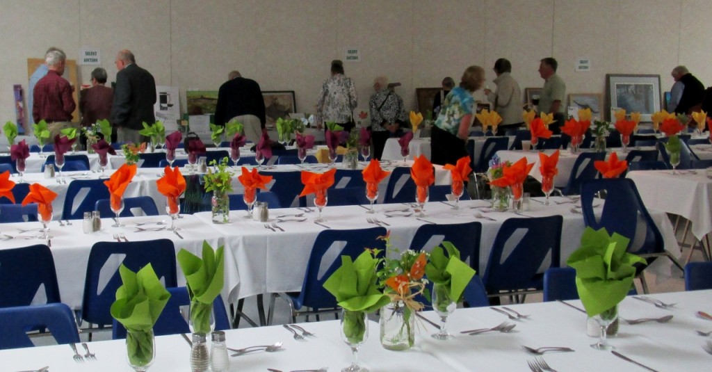 The Almonte Civitan hall was a flourish of butterflies, spring wildflowers and brilliant ‘butterfly & spring’ colors of green, orange and yellow sprouting from sparkling glasses for MVFN’s 2015 Spring Gathering and Mysteries of the Monarch presentation. Photo by Neil Carleton.